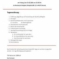 Jahreshauptversammlung am 27.02. im Restaurant Knippen